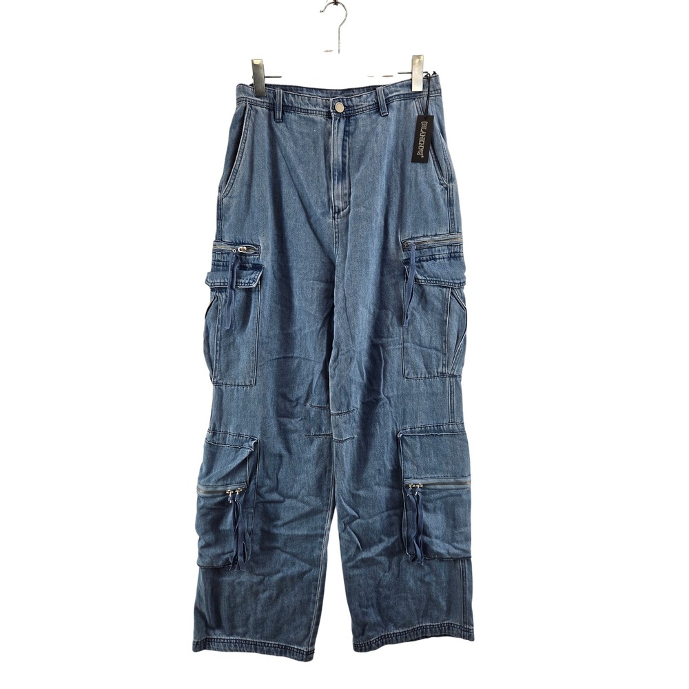 BLANKNYC Timeless Cargo Jeans Light Blue Wide Leg Zipper Pockets 31 Baggy